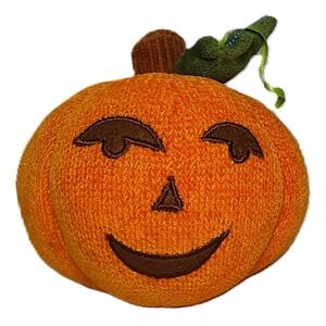 Orange Knit Pumpkin Decoration Halloween Fall Autumn Stuffed Plush